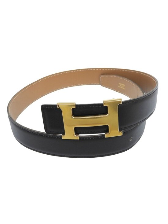 Hermes Vintage Constance Gold Reversible Leather Belt Black 75